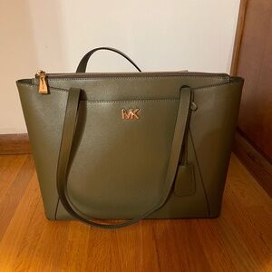 Michael Kors Dark Green Tote with Gold Accents
